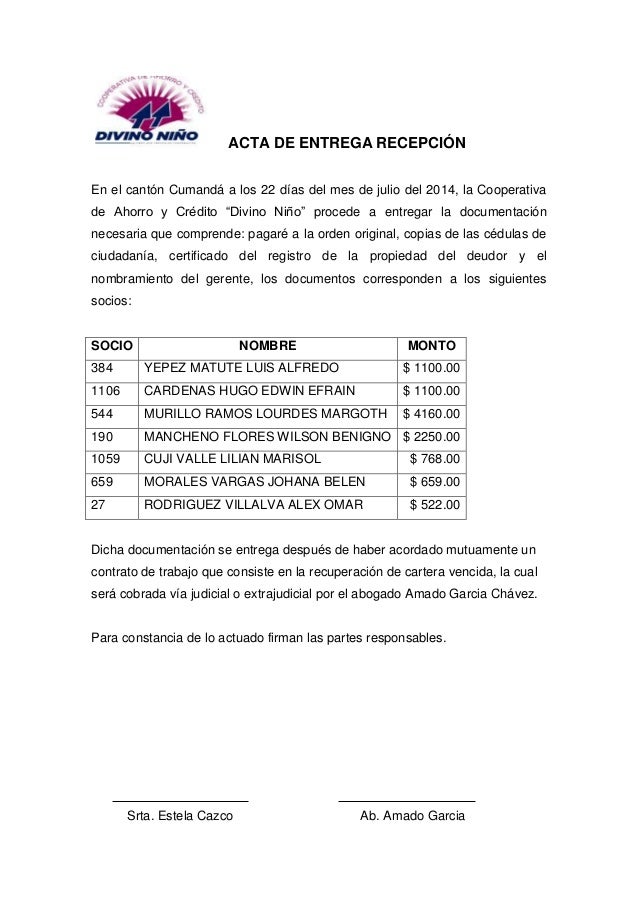 Acta de entrega recepción